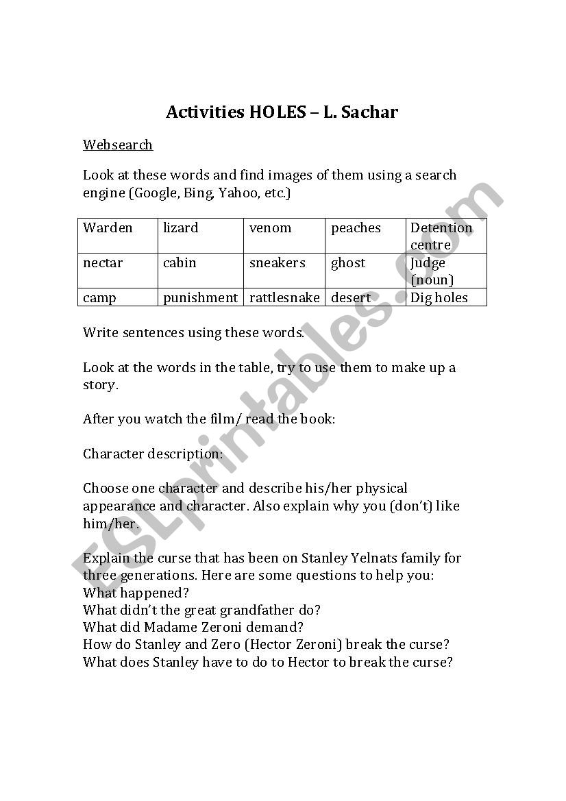 holes-l-sachar-activities-esl-worksheet-by-andycap