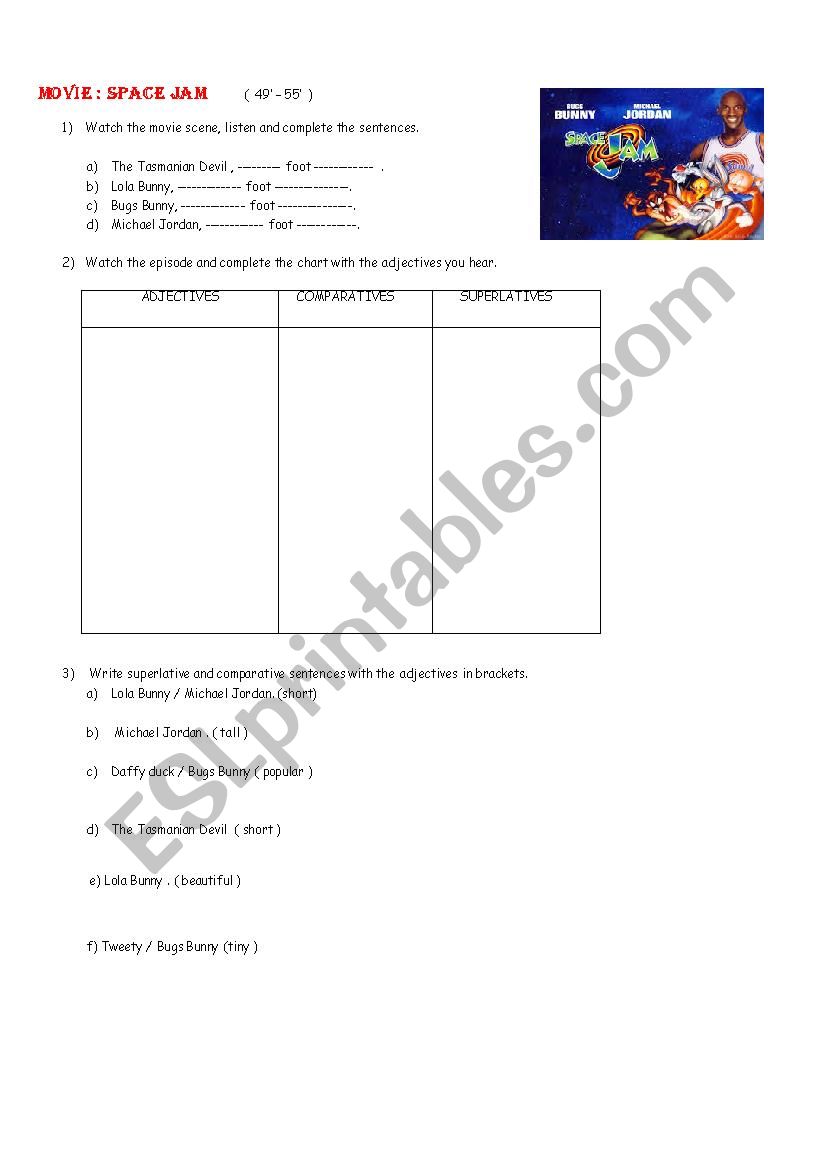  space jam worksheet