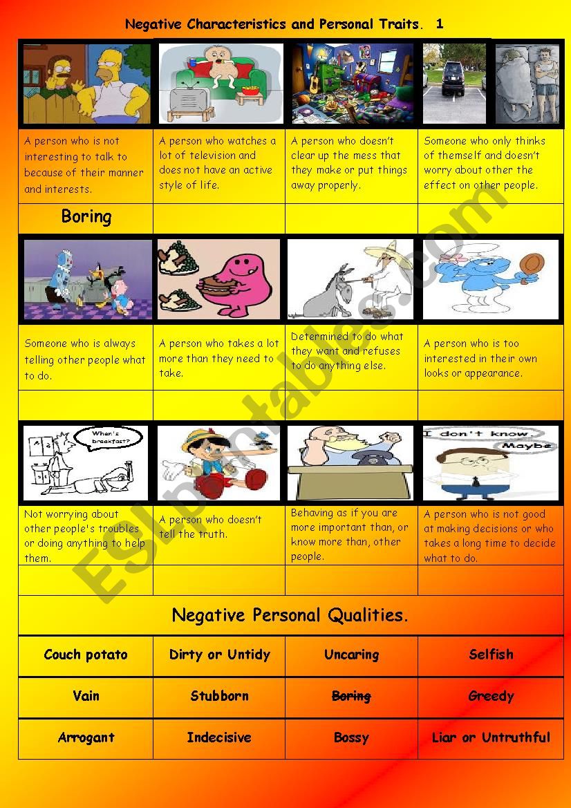 Negative Characteristics and Personal Traits.  1