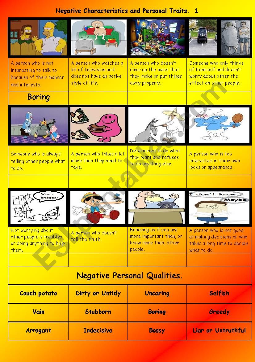 Negative Characteristics and Personal Traits.  1