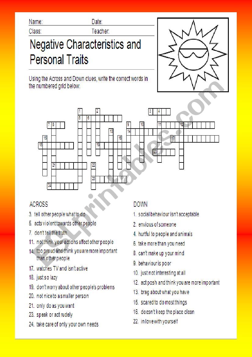 Negative Characteristics and Personal Traits.  3