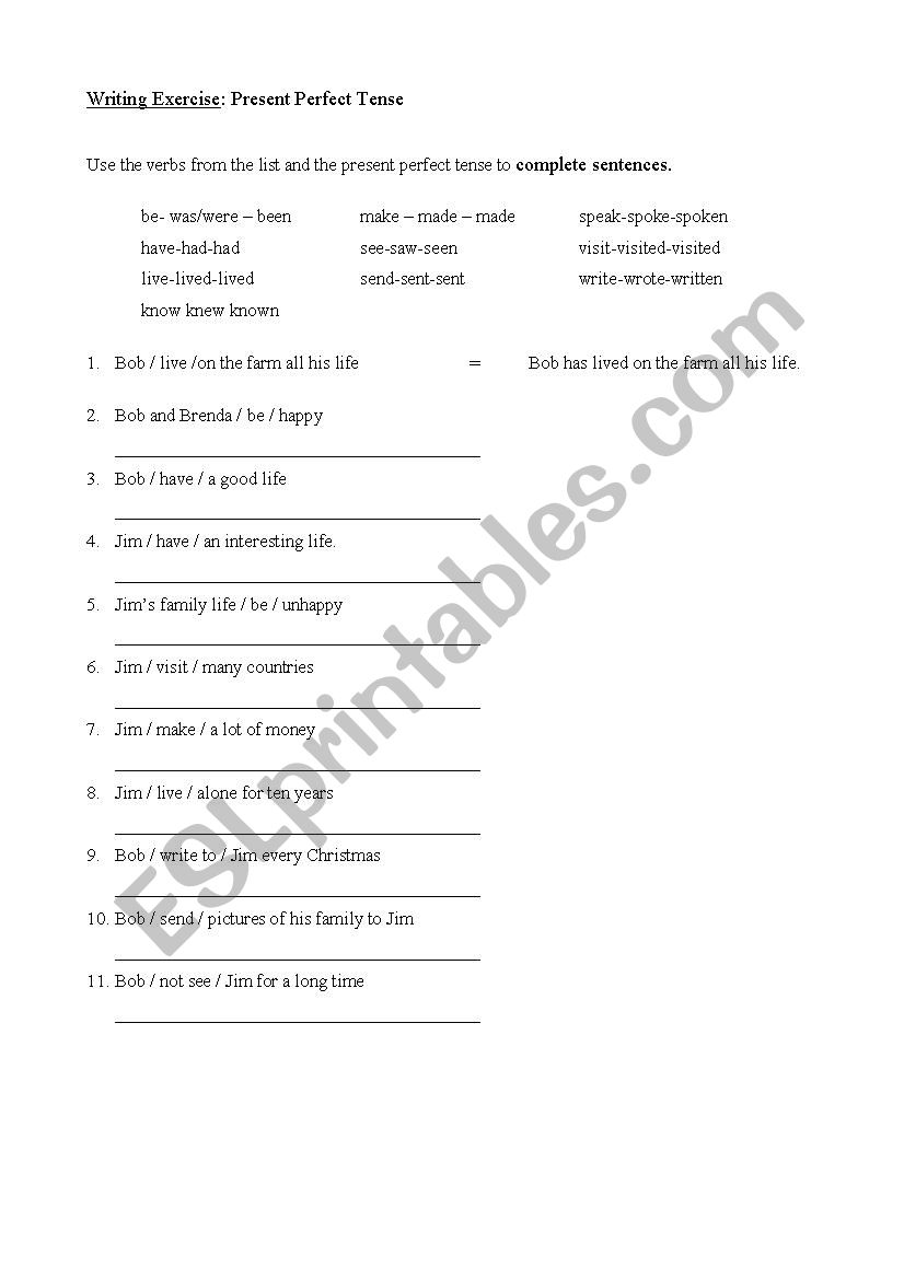 Present Perfect Tense worksheet