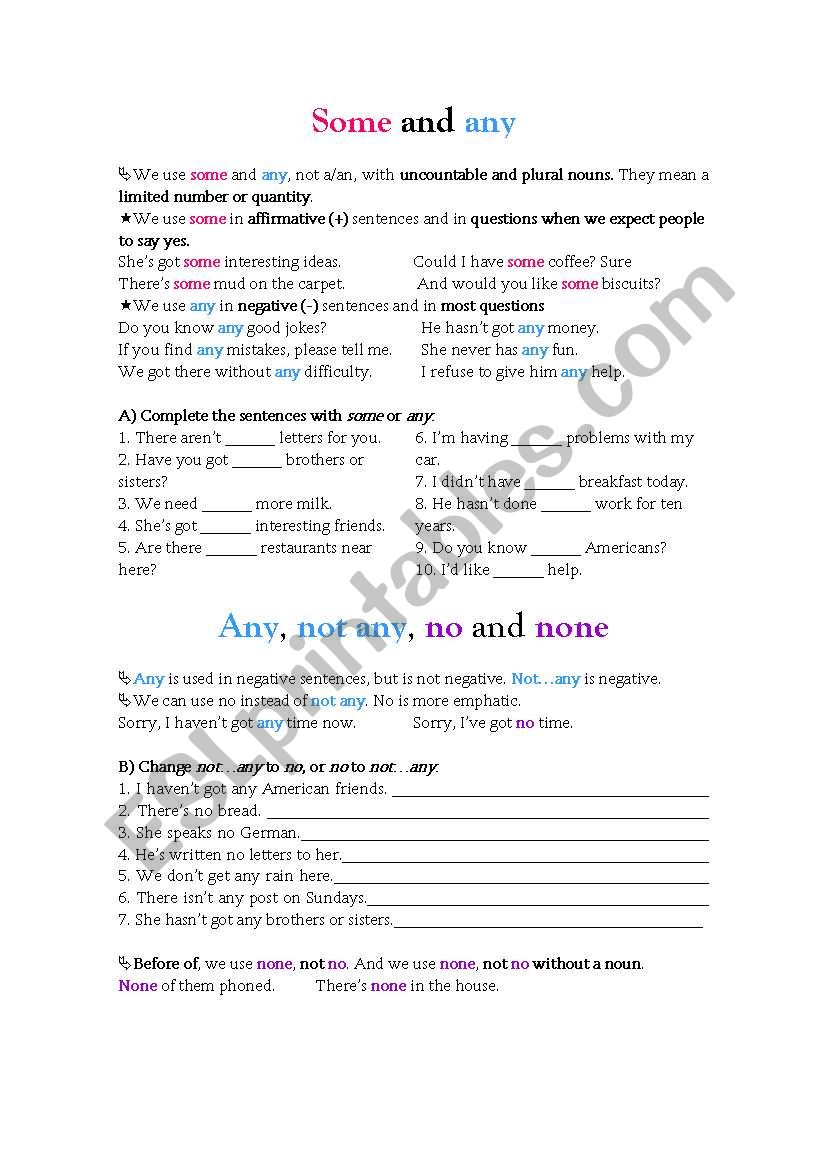 Determiners worksheet