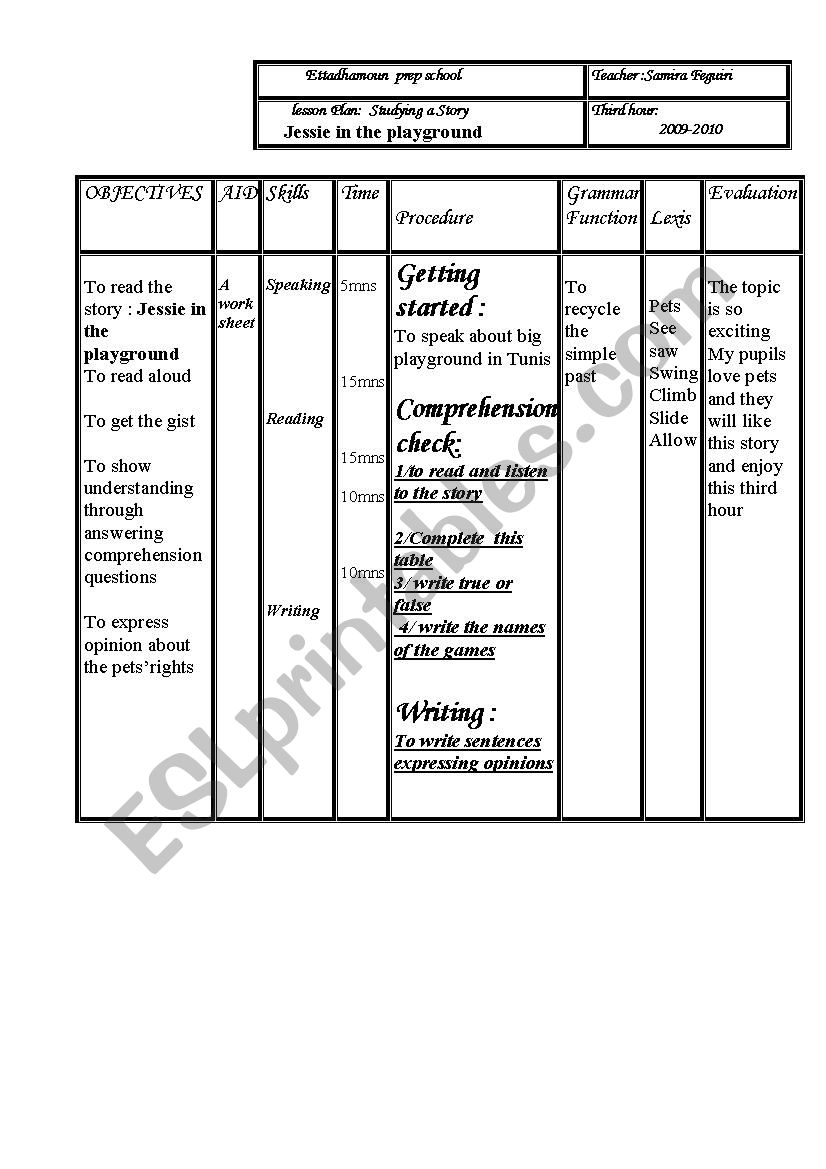 LESSONPLAN worksheet