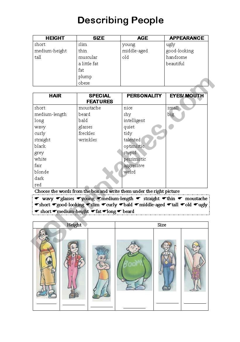 Describing people- part one worksheet