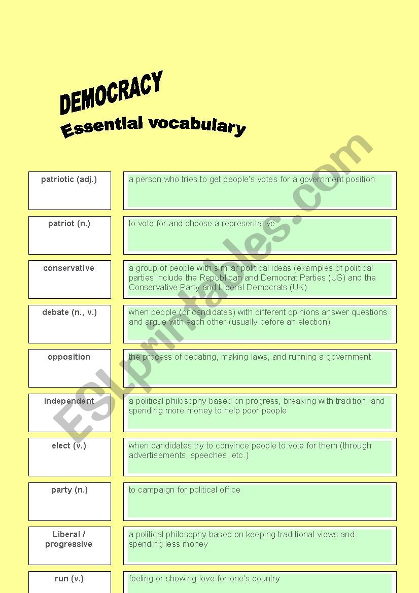 DEMOCRACY AND ELECTION: VOCABULARY IN PRACTICE