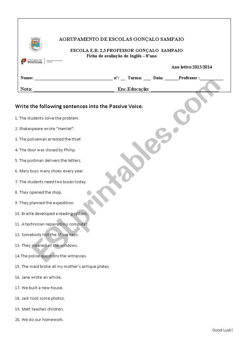 Passive voice II worksheet