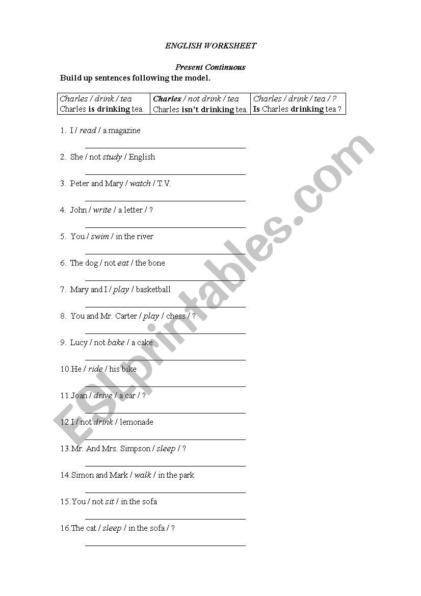 Present Continuous worksheet