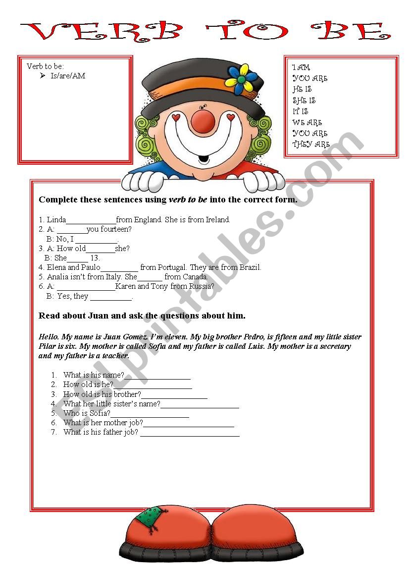 Verb to be worksheet