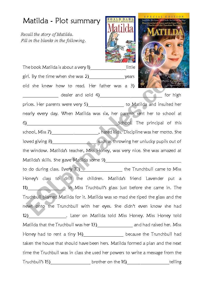 Matilda _plot summary worksheet