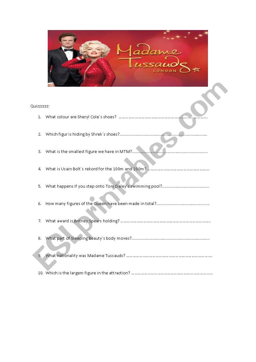 Madame Tussauds worksheet