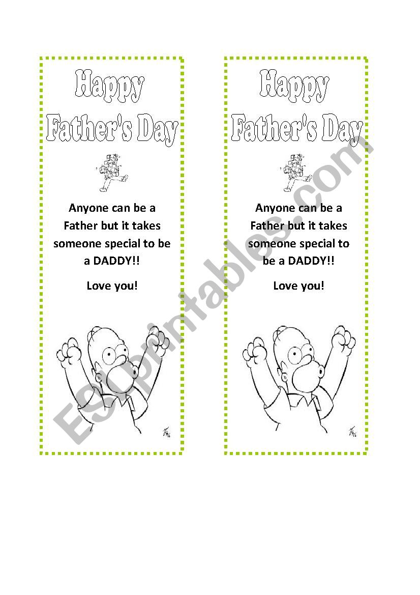 Fathers Day Bookmark worksheet