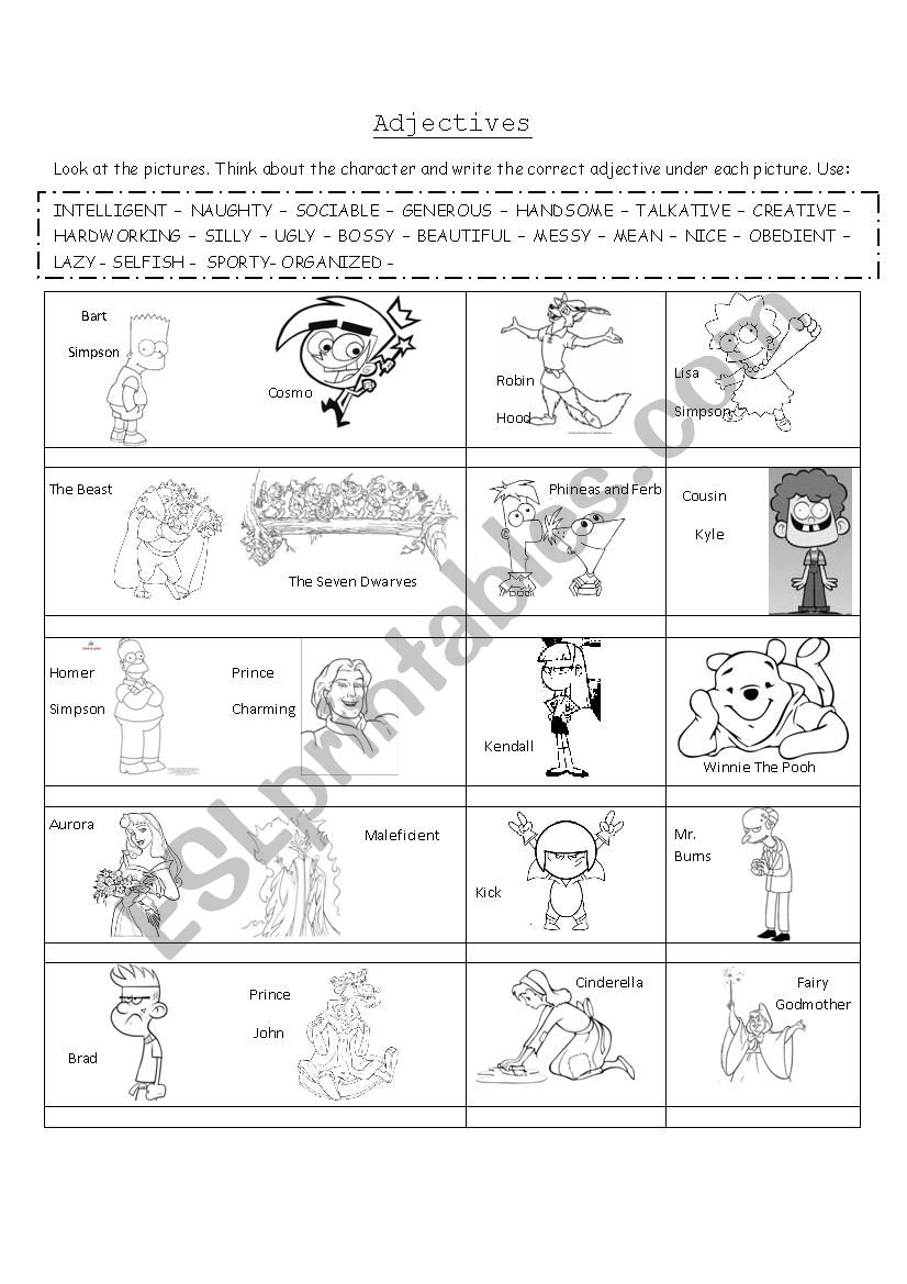 Personality adjectives worksheet