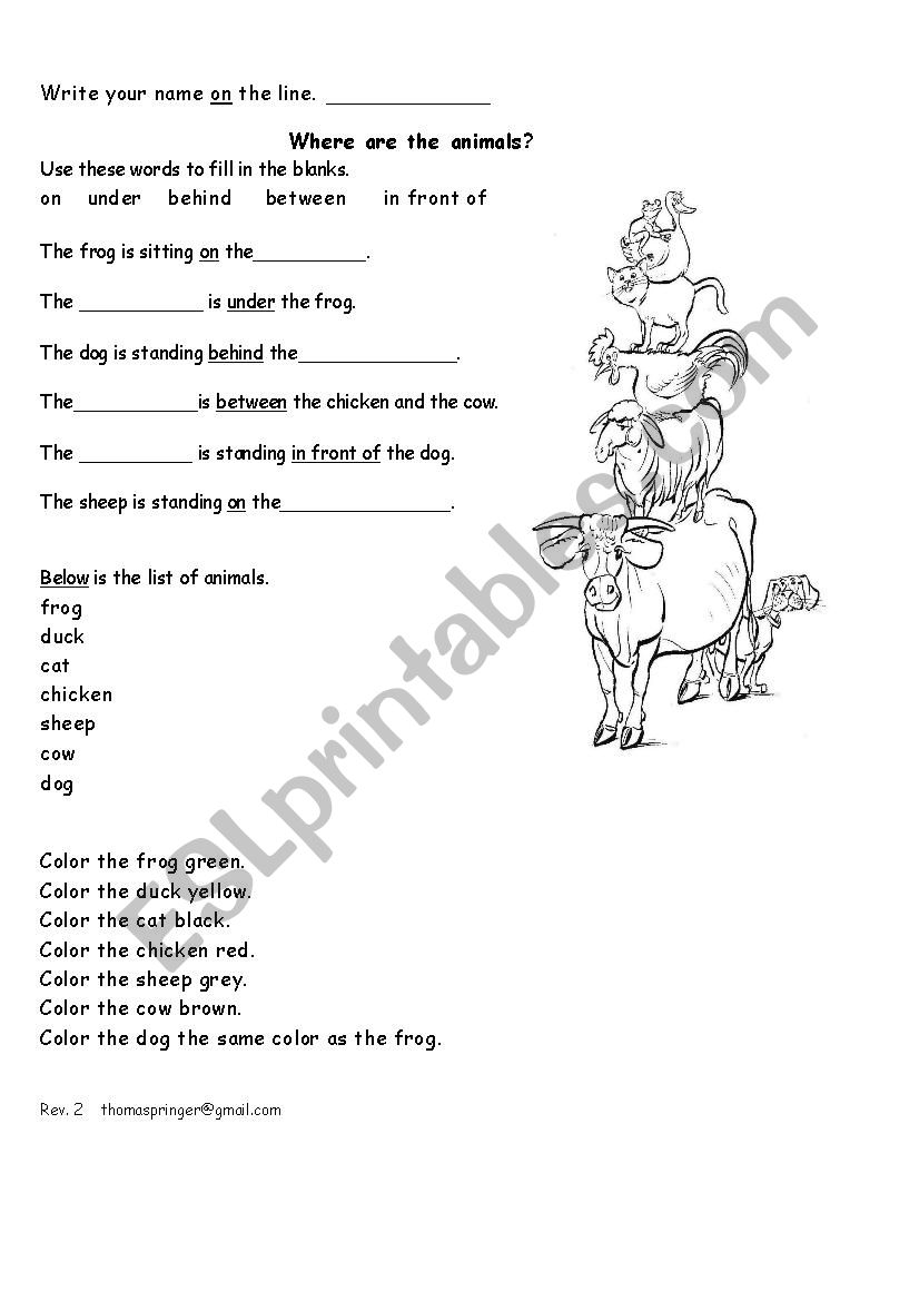 animals on top worksheet