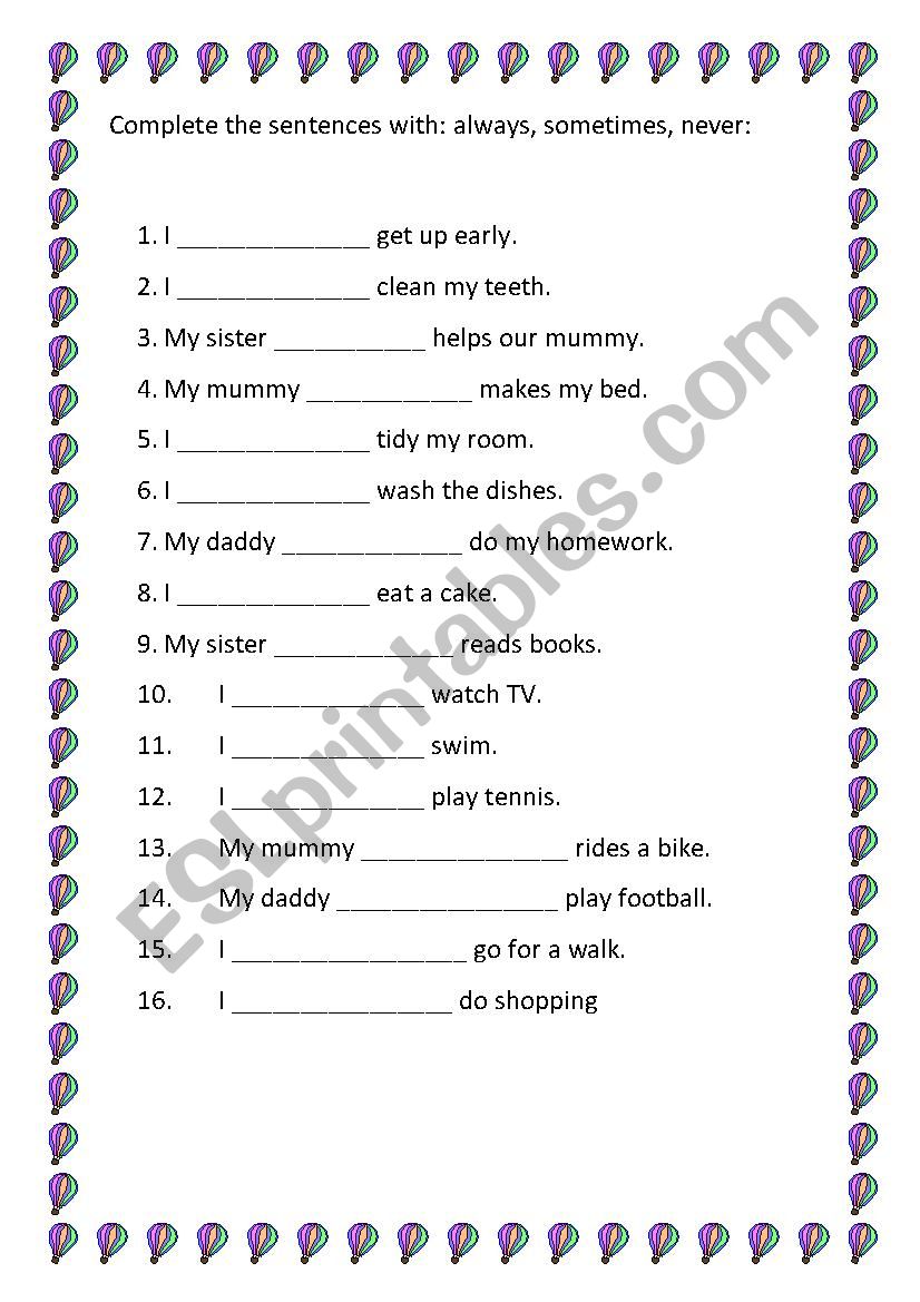 Always, sometimes or never? worksheet