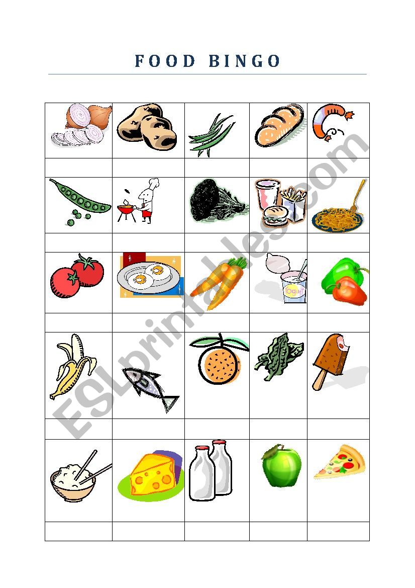 Food Bingo worksheet