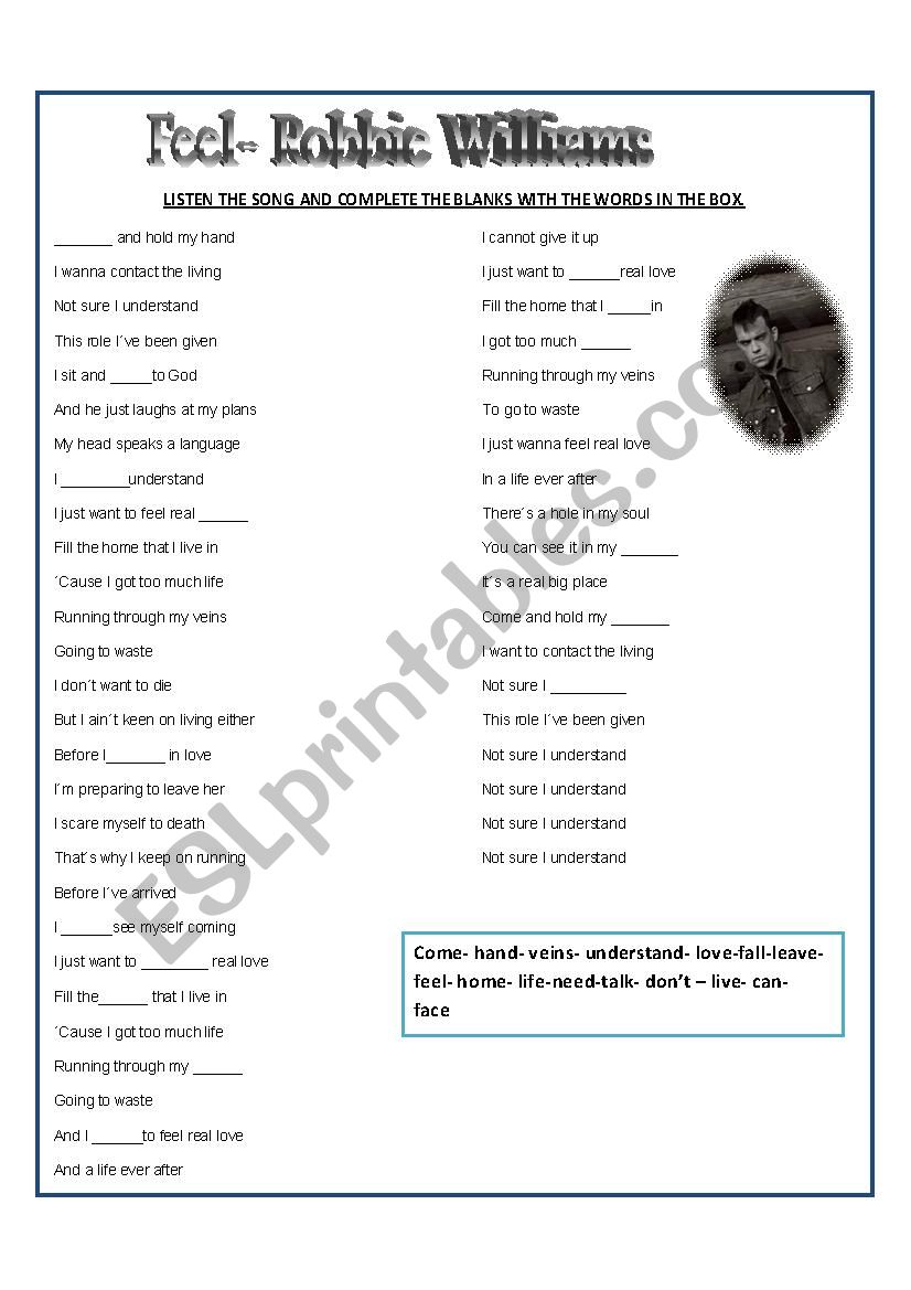 Feel- Robbie Williams Song worksheet