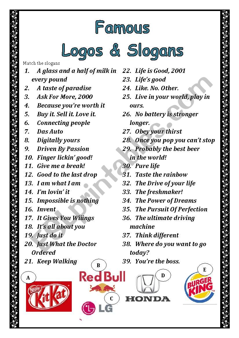 Famous logos and slogans worksheet