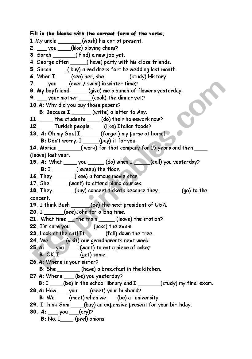mixed tenses worksheet