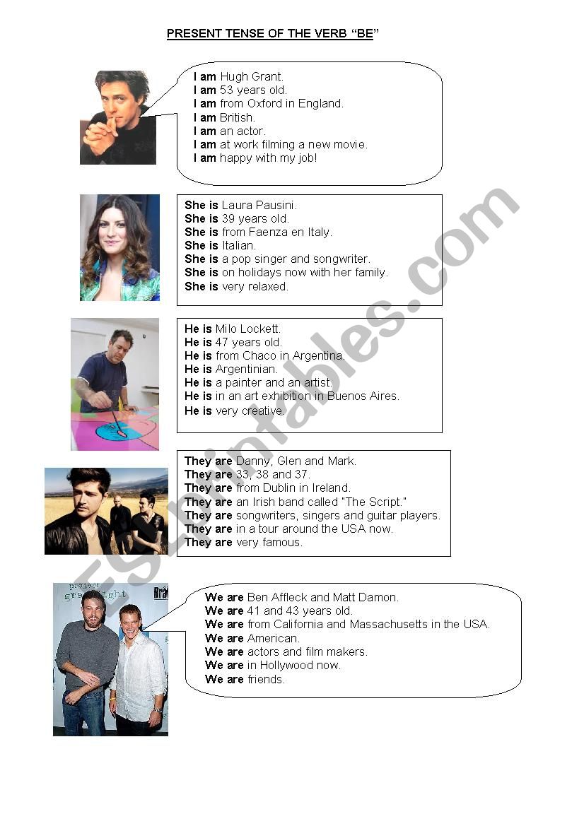 Present tense of the verb BE worksheet