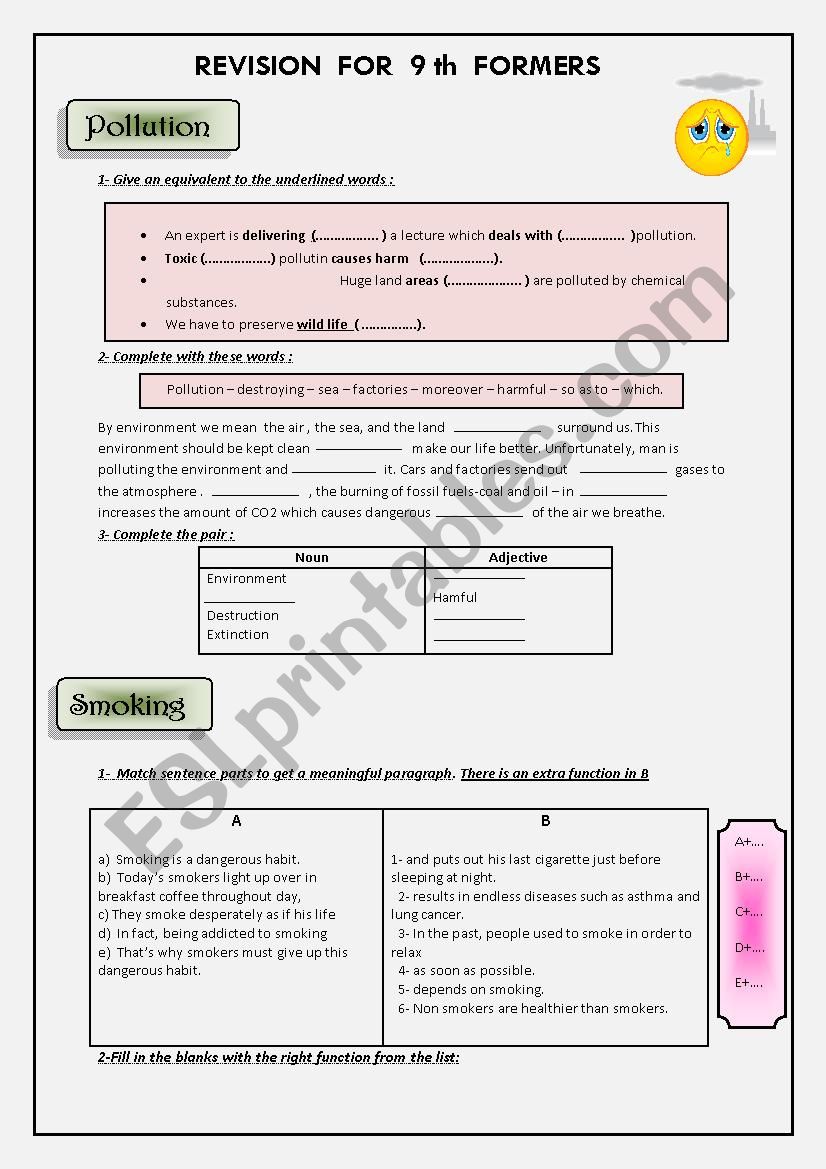  REVISION FOR 9 TH FORMERS ( POLLUTION+SERVICES ) 