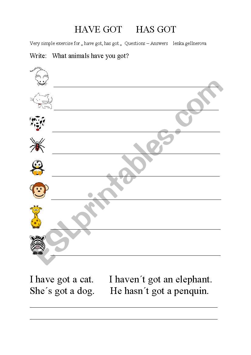 HAVE GOT   HAS GOT   ANIMALS worksheet