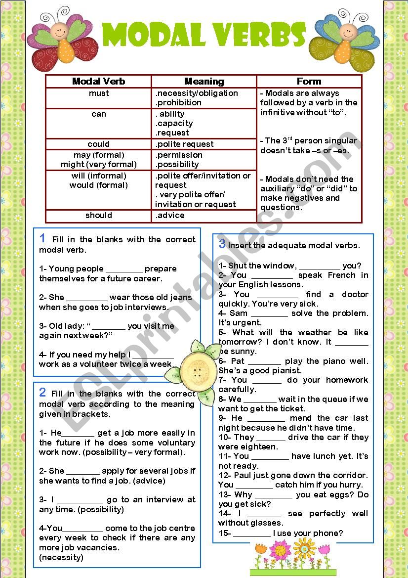 Modal Verbs worksheet