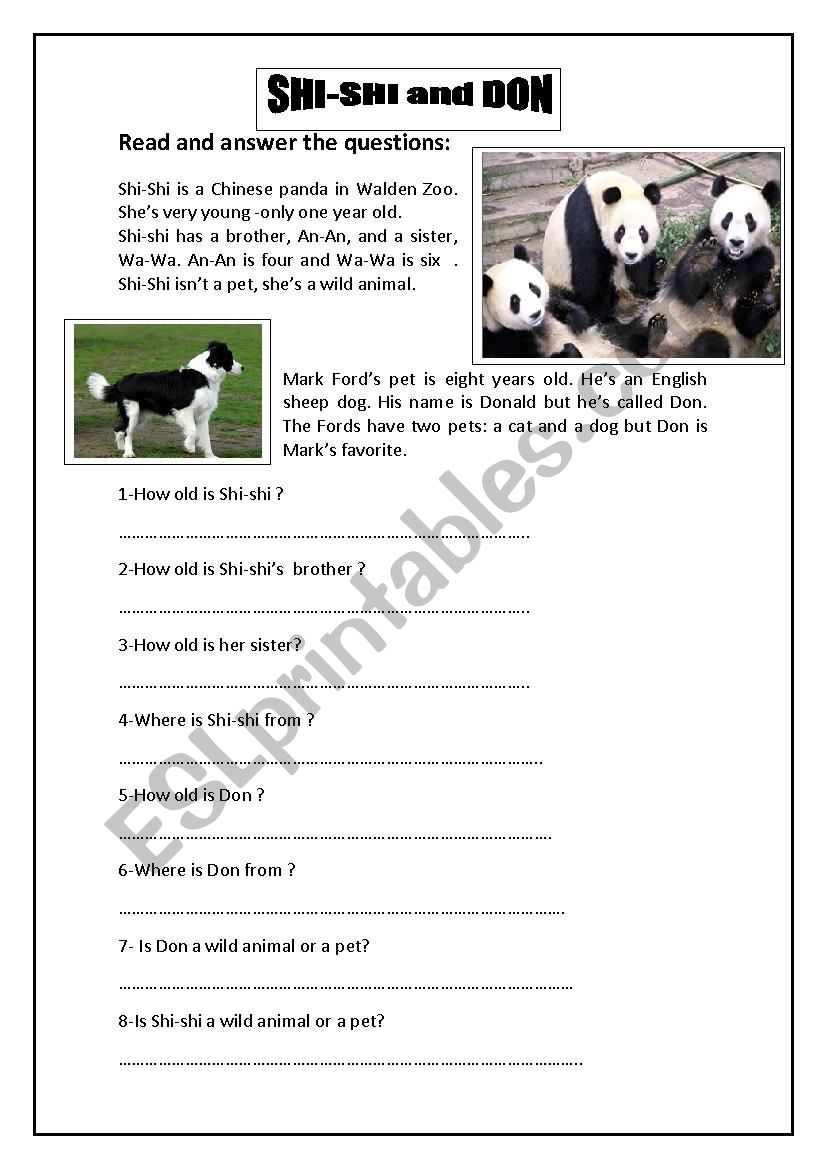 Reading comprehension about animals