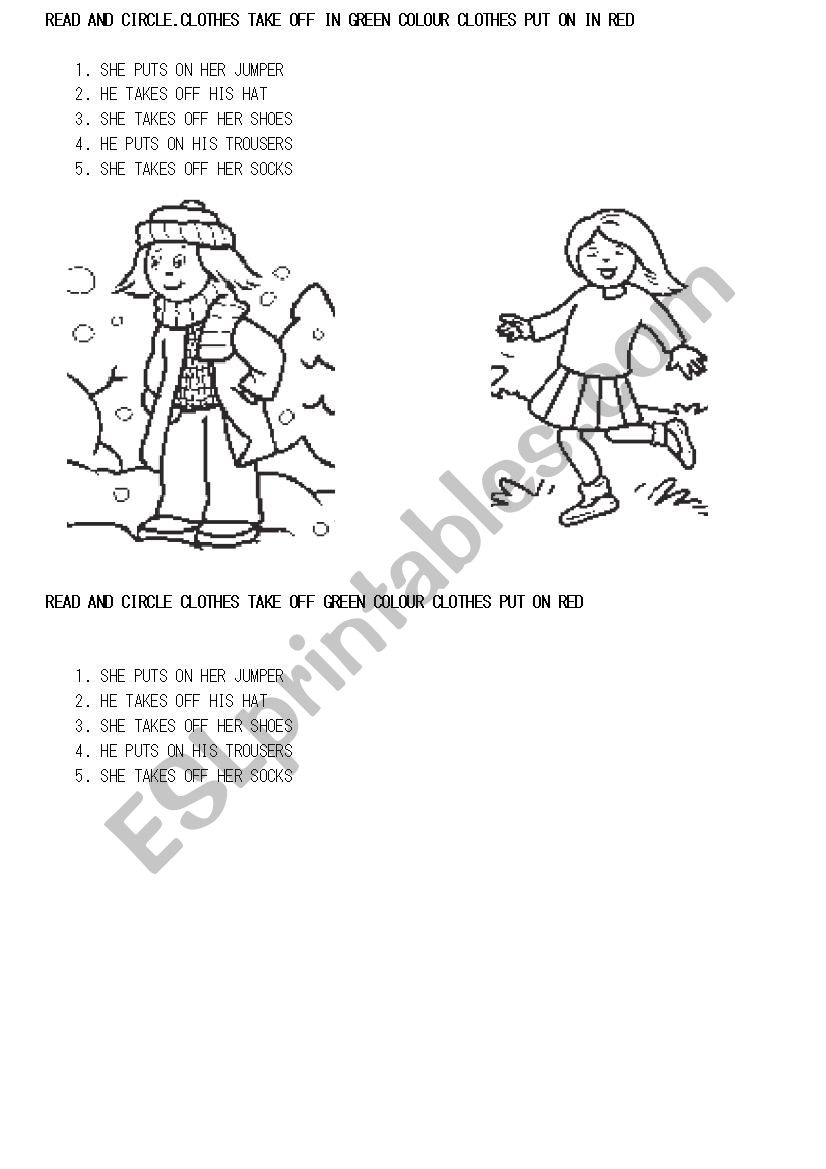 PUT ON TAKE OFF worksheet