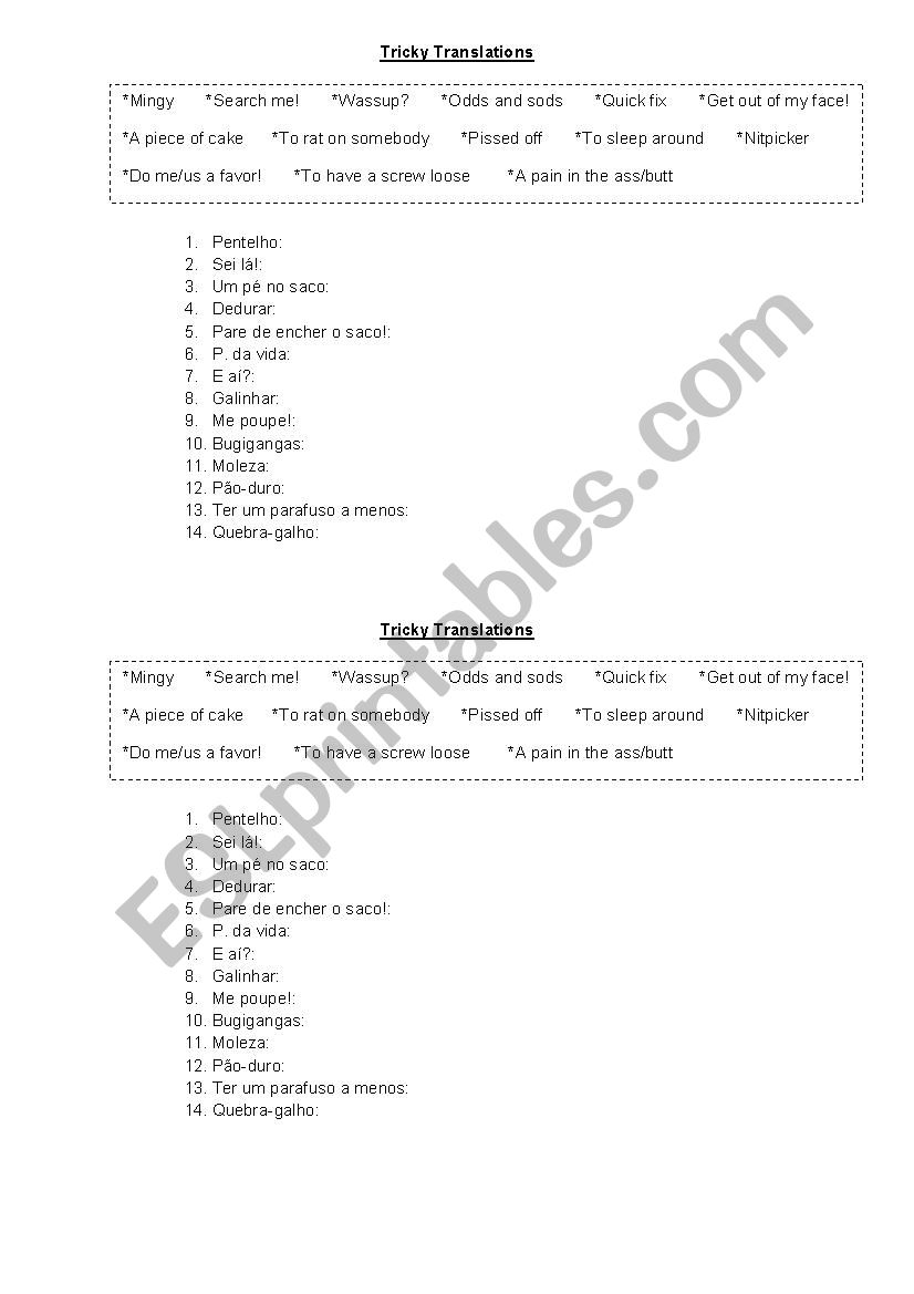 Tricky Translation worksheet