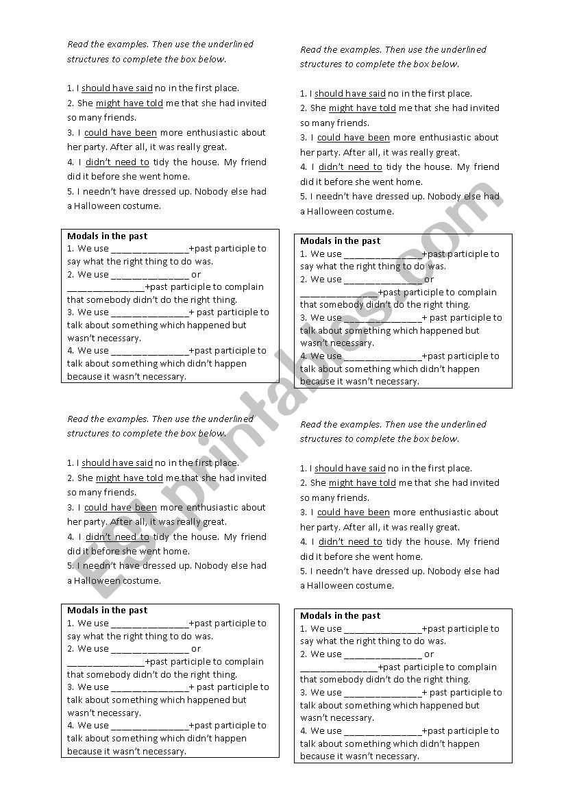 Modals in the past worksheet