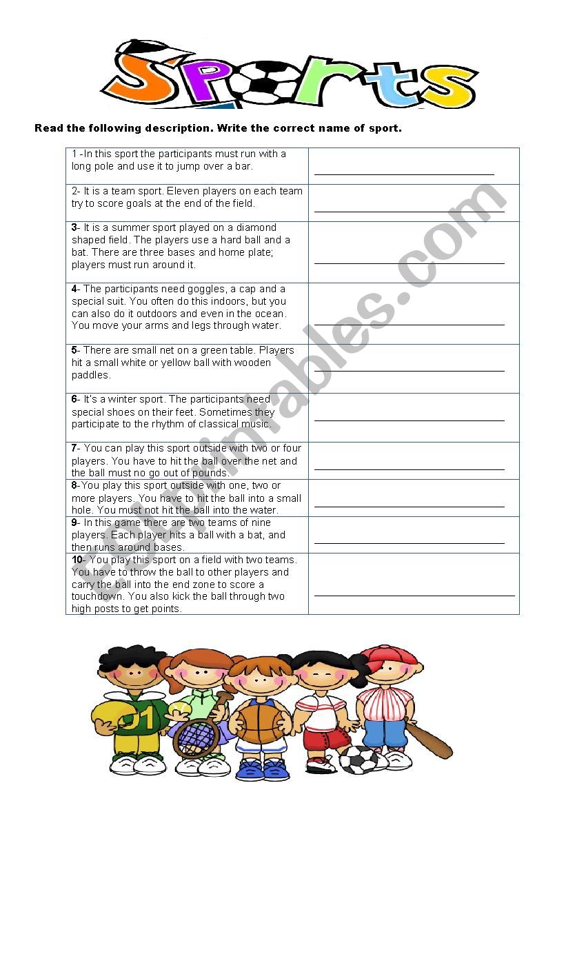 sports worksheet