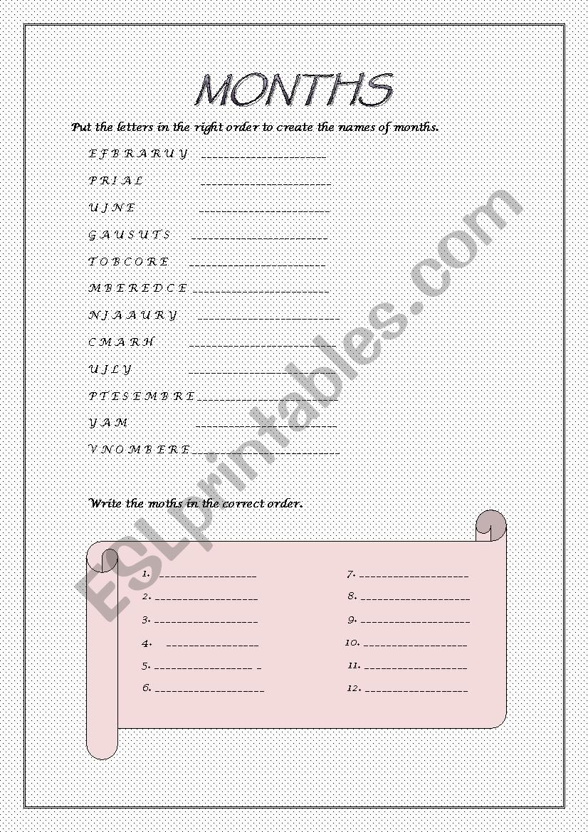 months worksheet