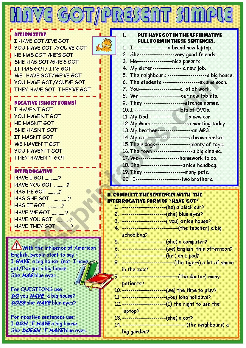 Have  got/present simple worksheet