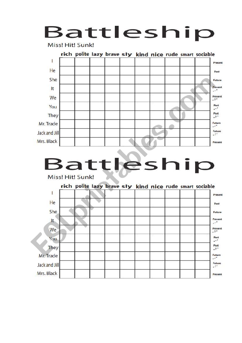 To Be training (Sea Battle) worksheet