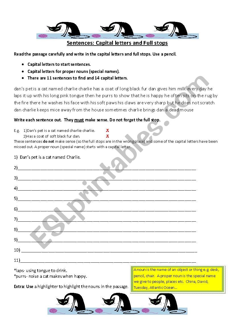 Recognising Sentences (Capital letters, full stops and nouns)