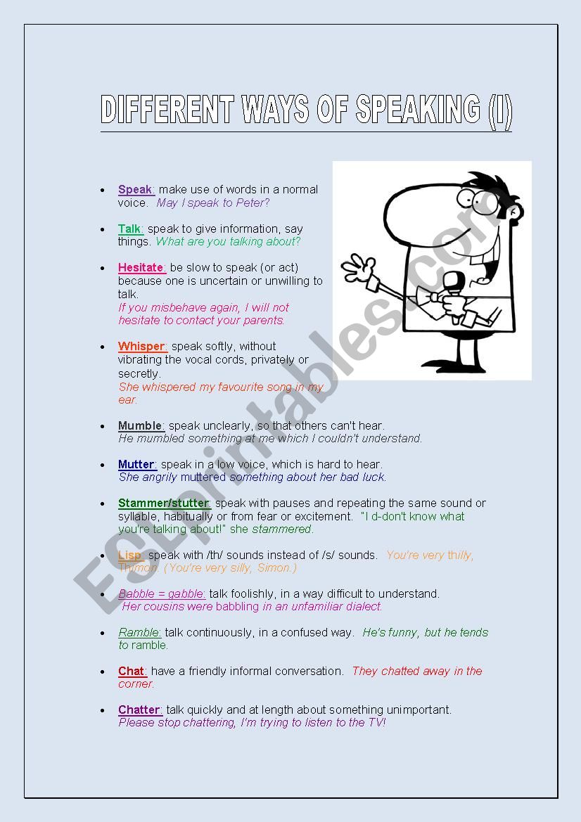 Different ways of speaking worksheet