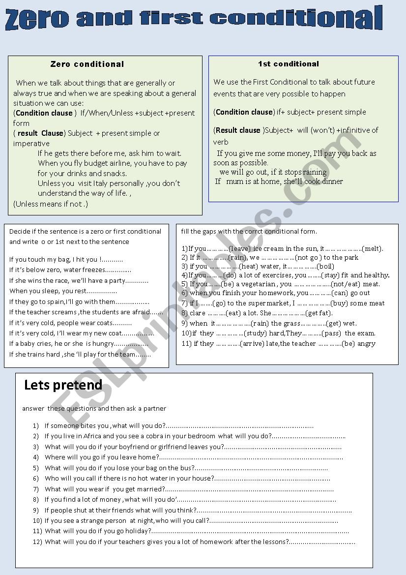 zero and first conditional worksheet