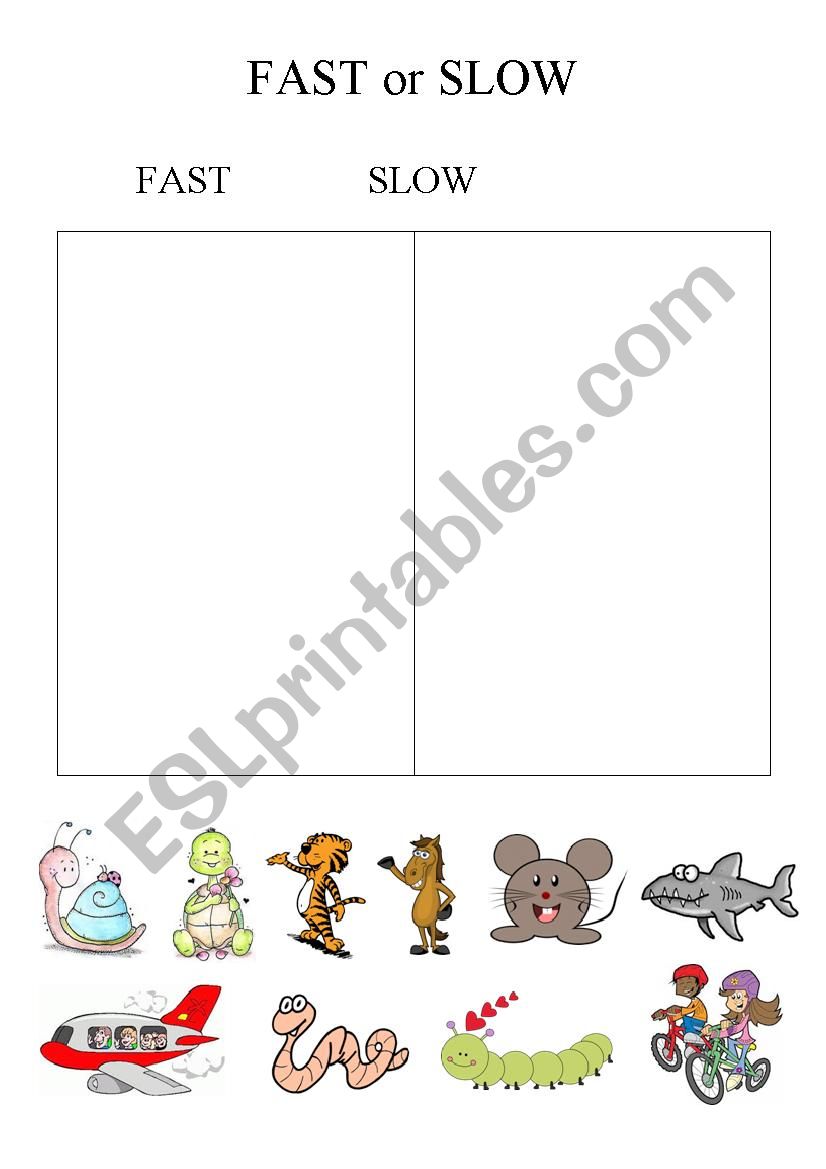 fast or slow worksheet