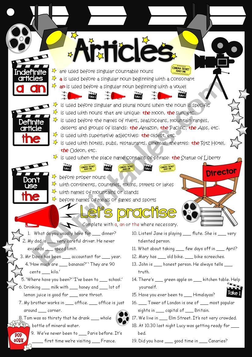 Articles - guide & practice worksheet