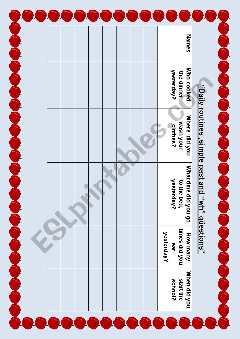 wh questions daily routines. worksheet