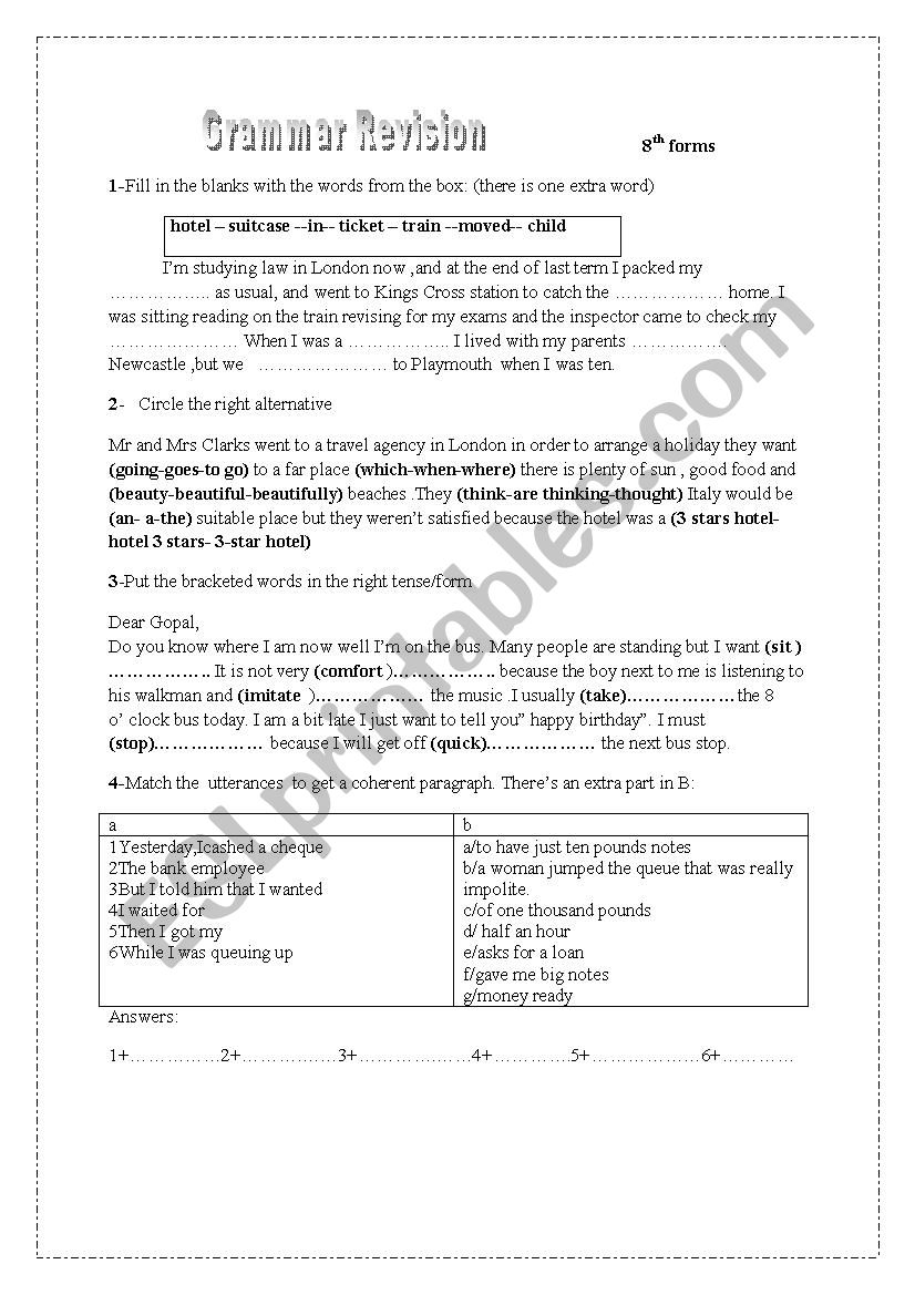 GRAMMAR REVISION 8th forms Modules 3 and 4