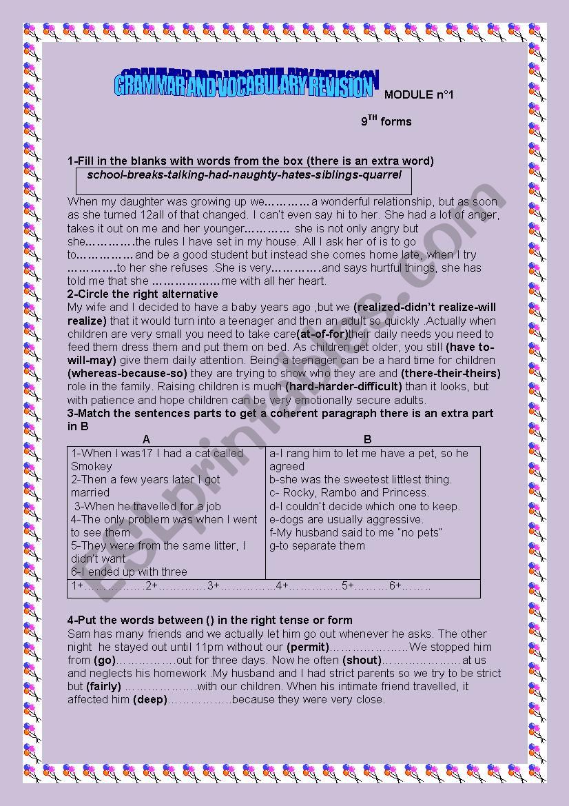 GRAMMAR and VOCABULARY REVISION MODULEN1  9th form