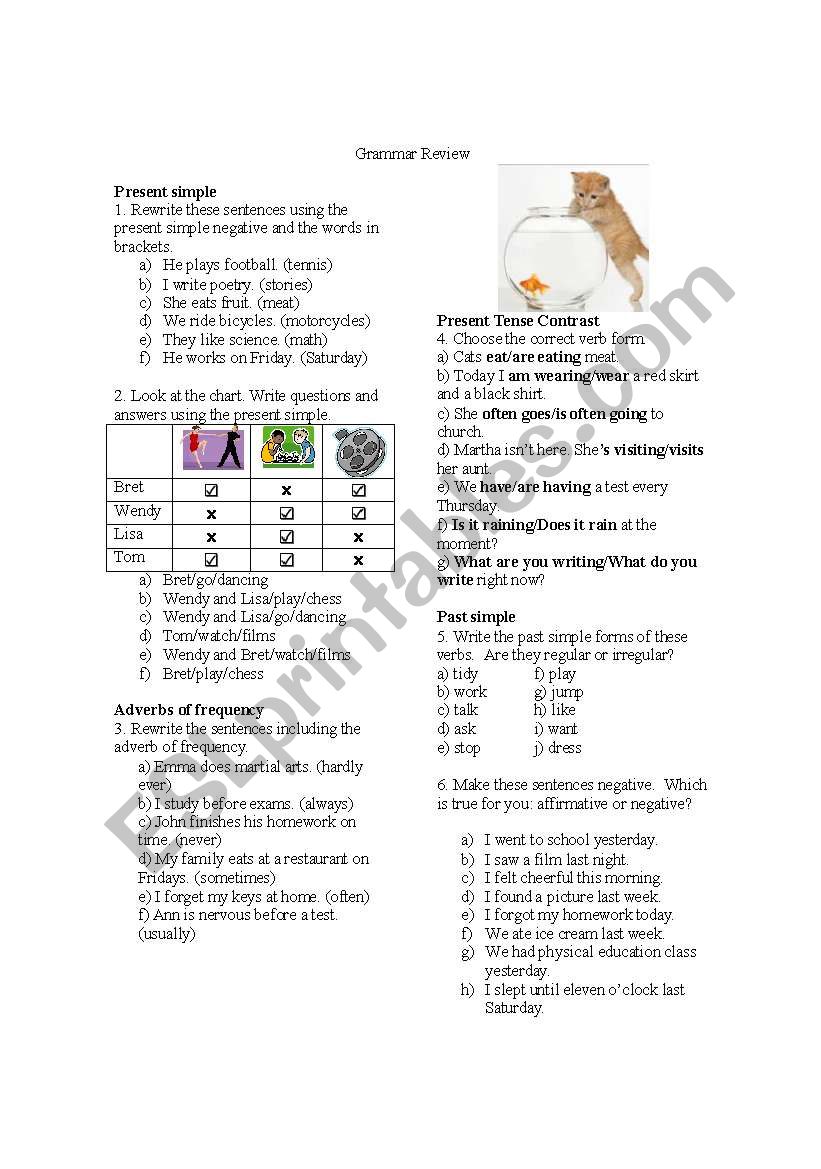 Pre Intermediate Grammar Review Multiple Parts of Speech