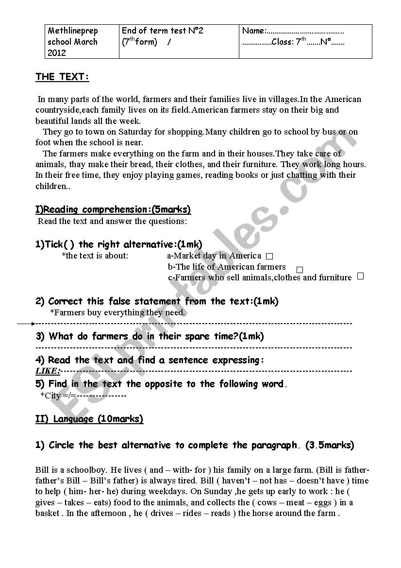 comprehensive test 2 worksheet