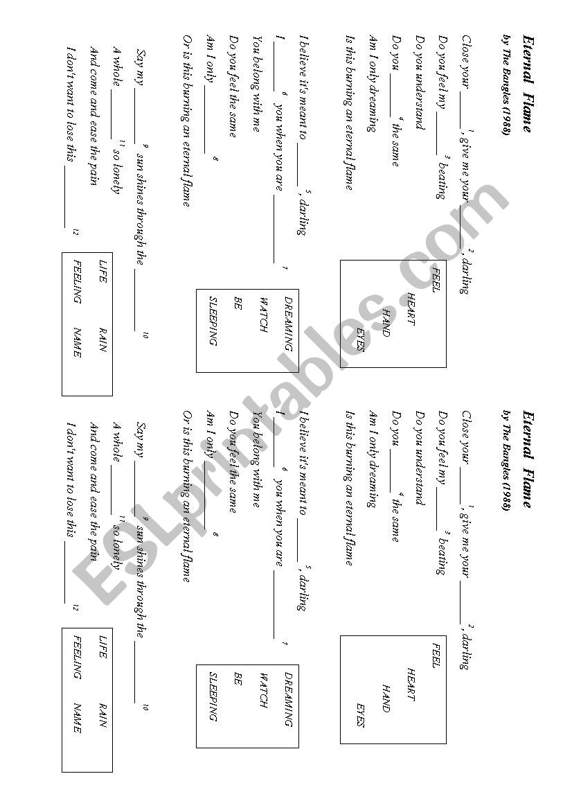 Eternal Flame by The Bangles worksheet