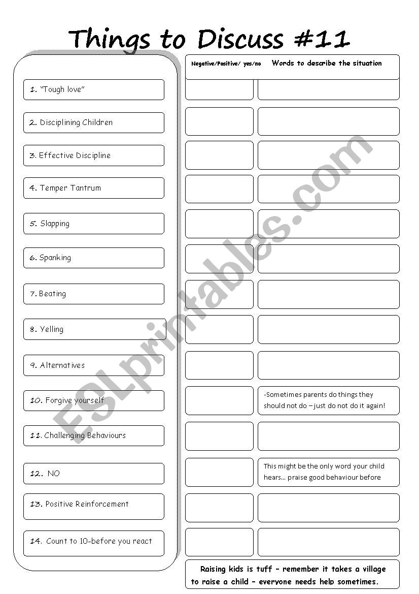 Things to Discuss #11 worksheet