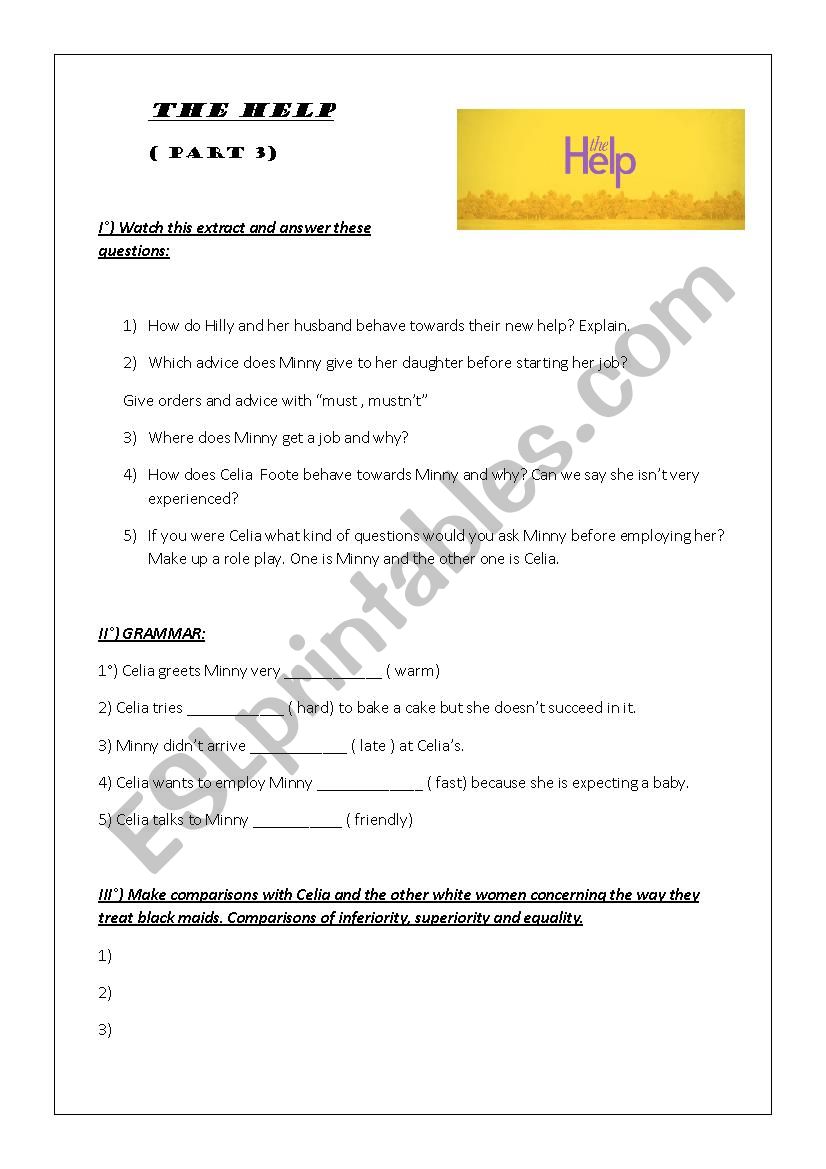 Film : The Help part3 worksheet