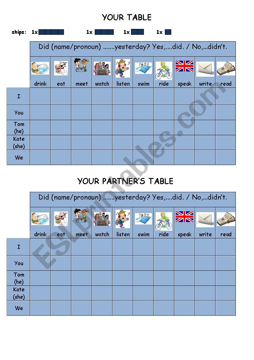 battleships - past simple worksheet