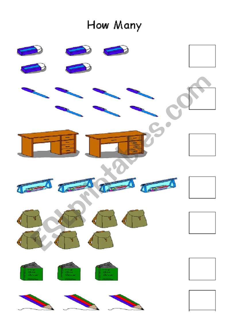 Classroom Objects Maths worksheet